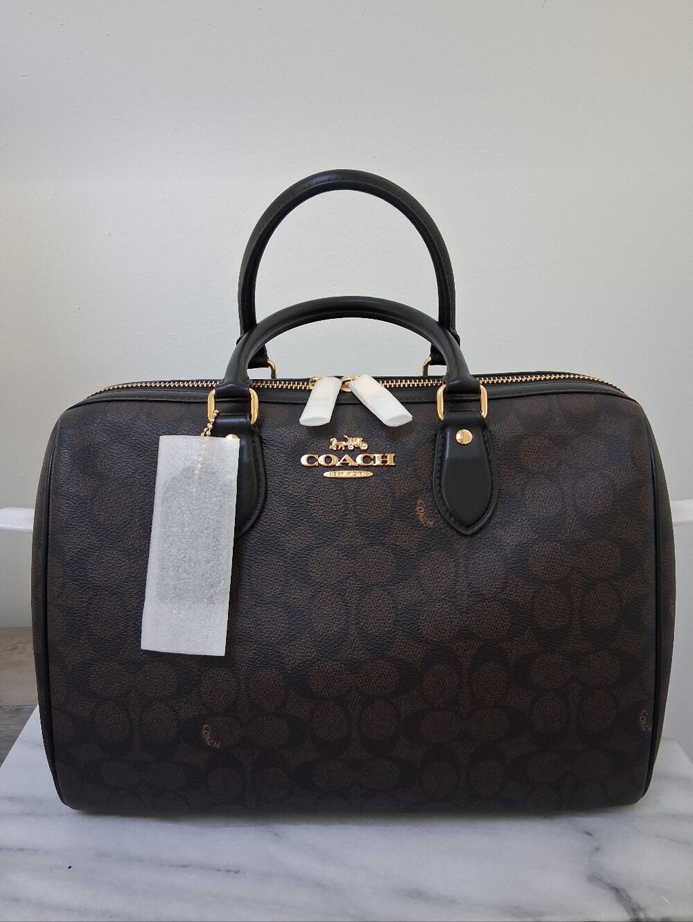 Rowan Large Satchel Bag In Signature Canvas Gold/Walnut/Black